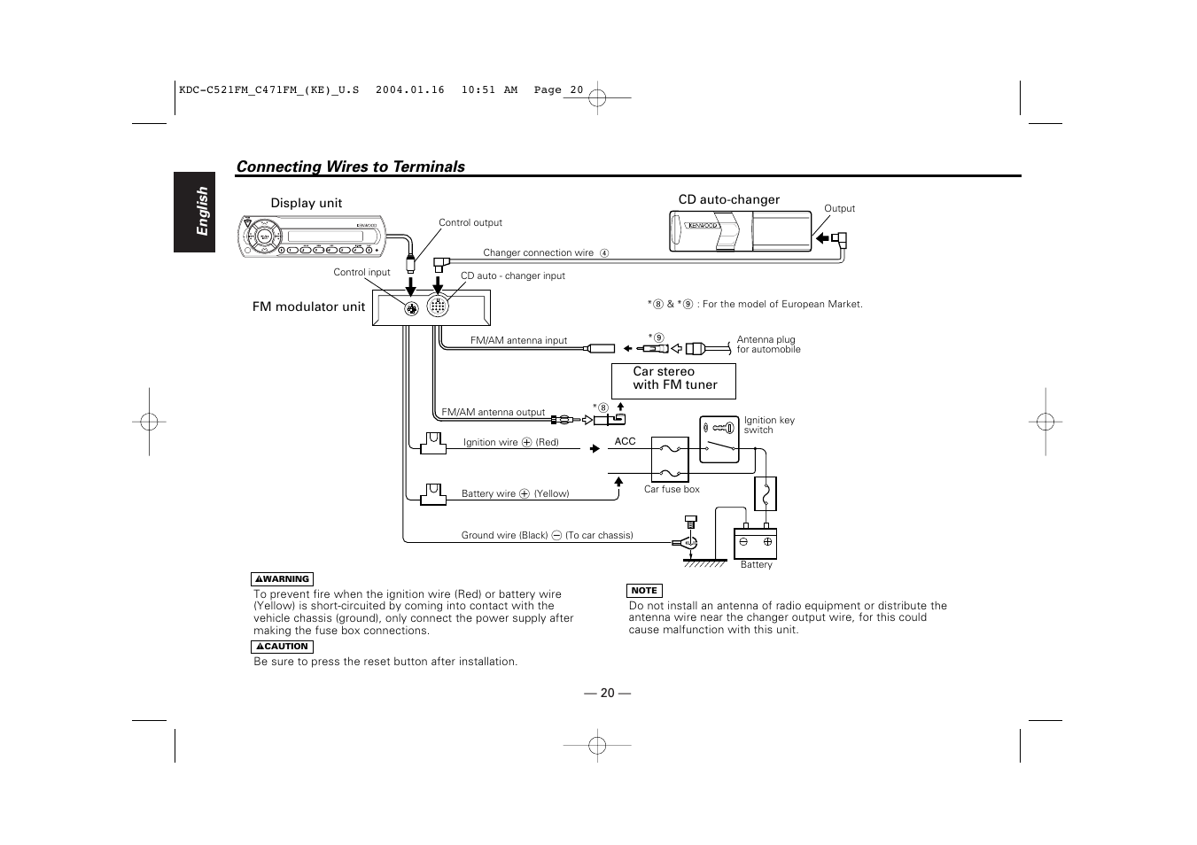 Connecting wires to terminals | Kenwood C471FM User Manual | Page 20 / 76