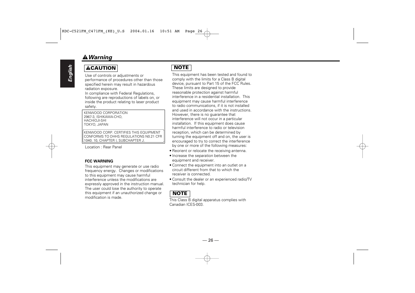 Warning, 2 warning | Kenwood C471FM User Manual | Page 26 / 76