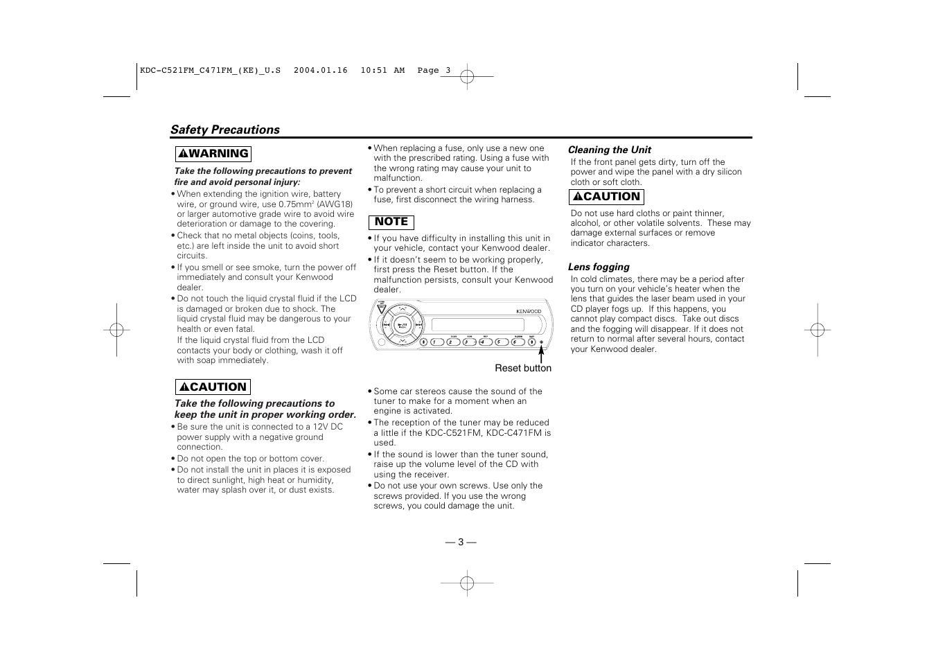 Before use, Safety precautions | Kenwood C471FM User Manual | Page 3 / 76