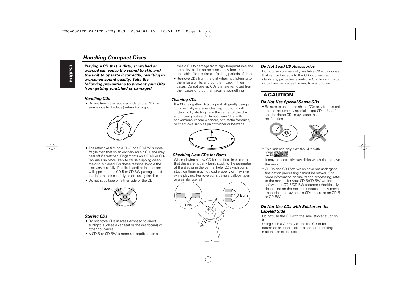 Handling compact discs | Kenwood C471FM User Manual | Page 4 / 76