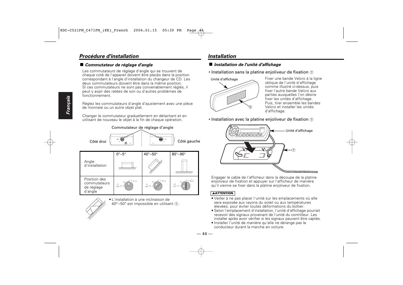 Installation | Kenwood C471FM User Manual | Page 44 / 76