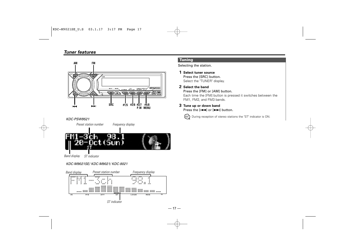 Tuner features, Tuning | Kenwood KDC-M9021   EN User Manual | Page 17 / 52