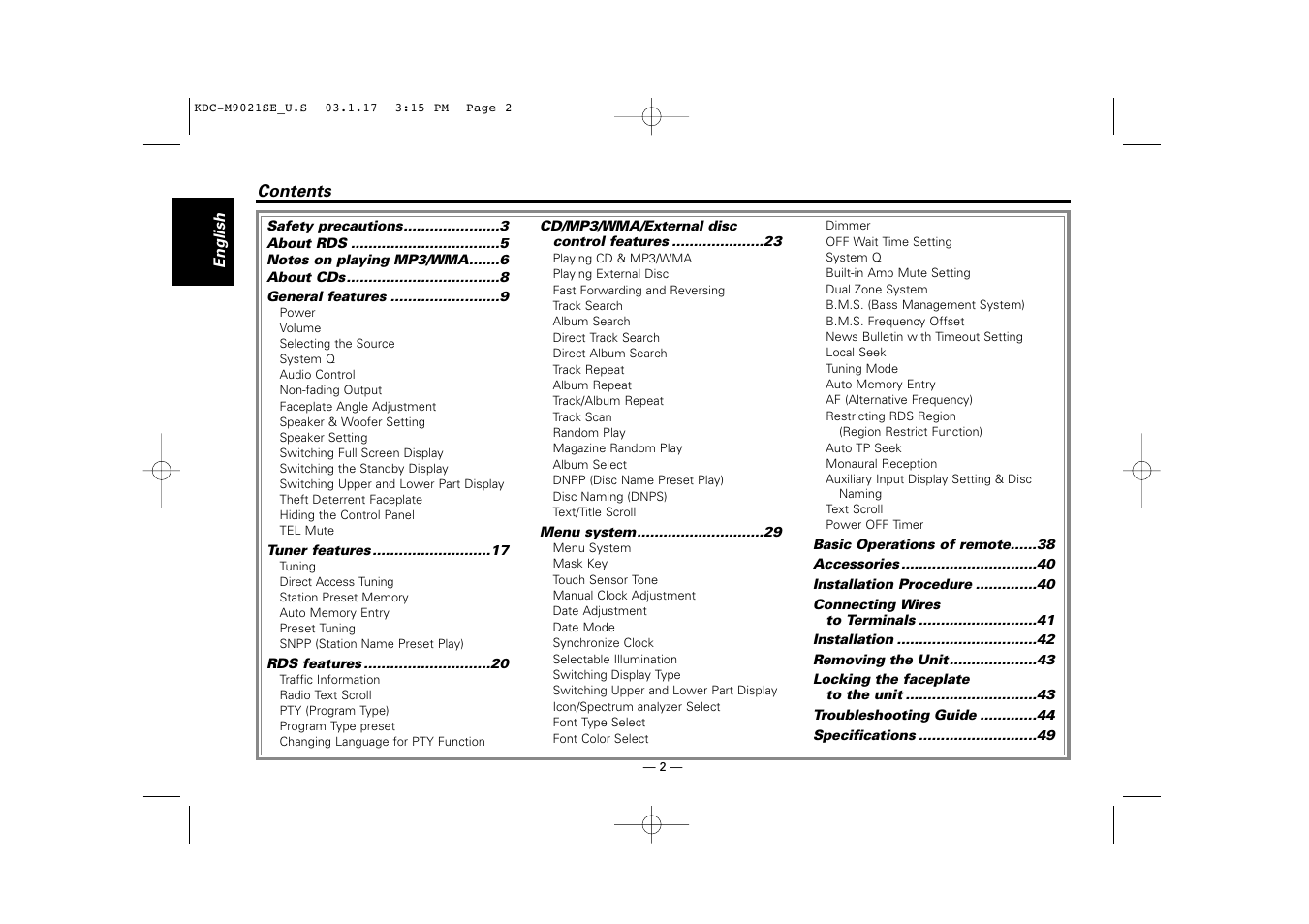 Kenwood KDC-M9021   EN User Manual | Page 2 / 52