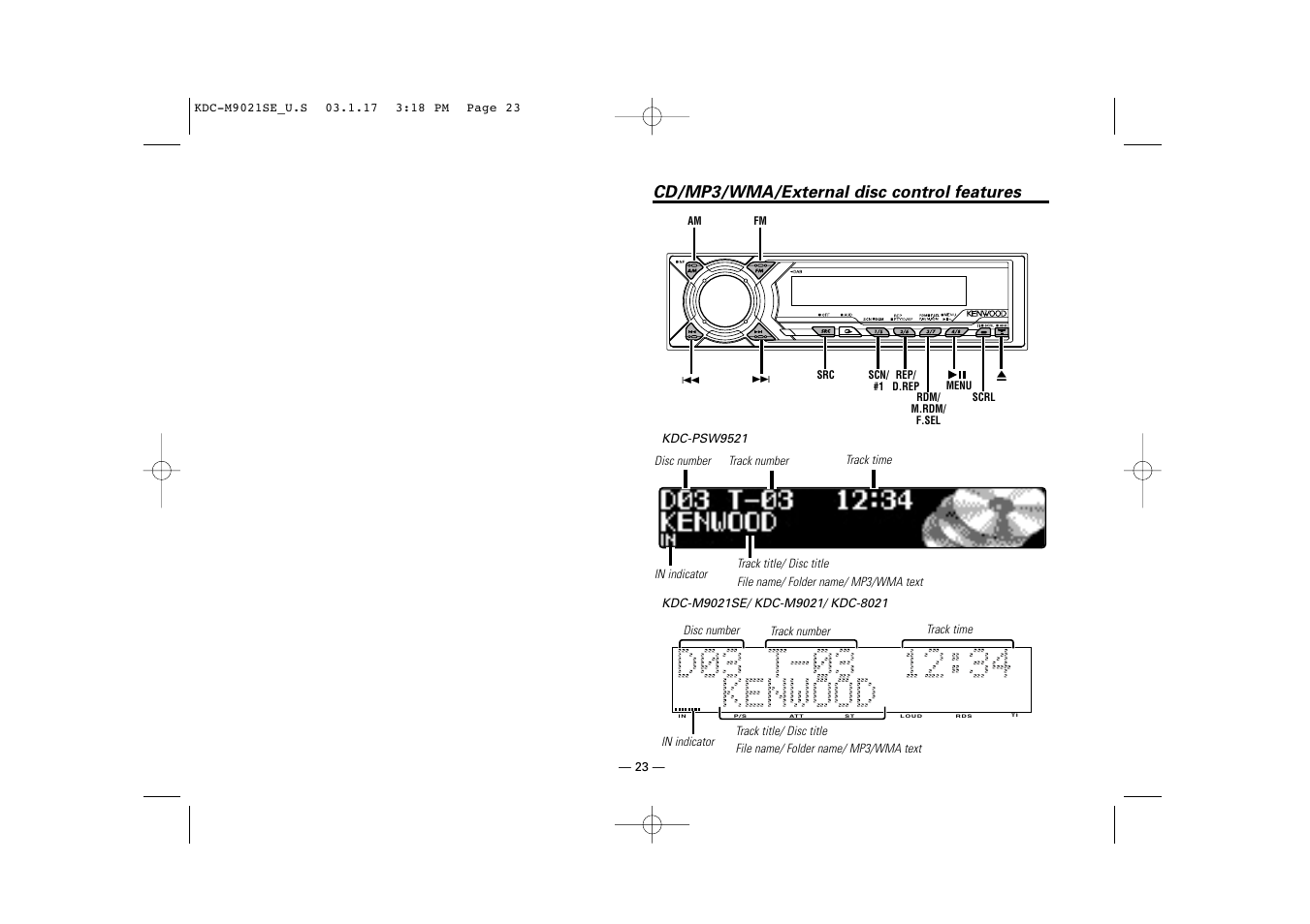 Cd/mp3/wma/external disc control features | Kenwood KDC-M9021   EN User Manual | Page 23 / 52