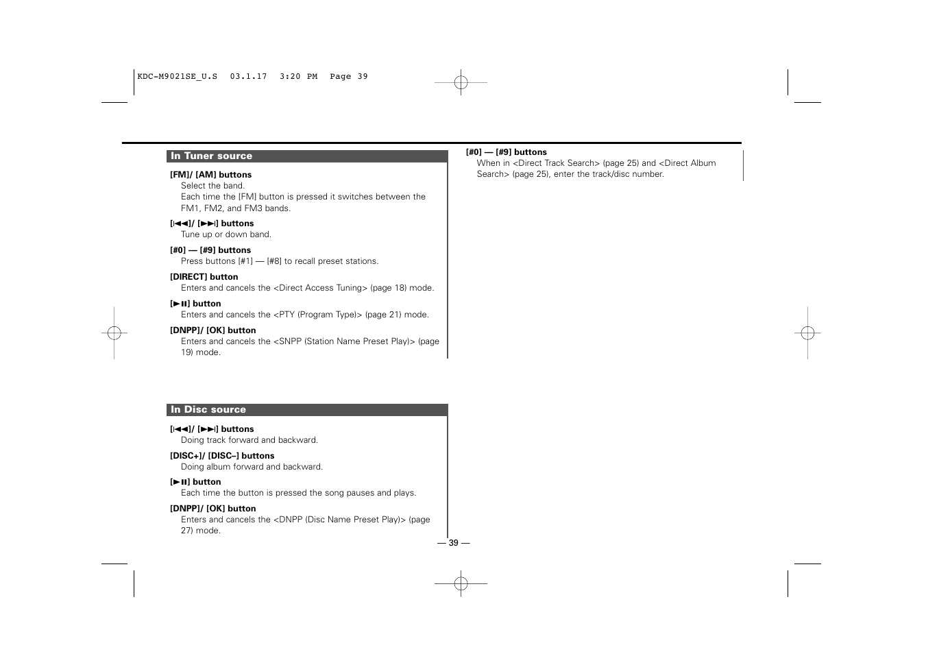 In tuner source, In disc source | Kenwood KDC-M9021   EN User Manual | Page 39 / 52