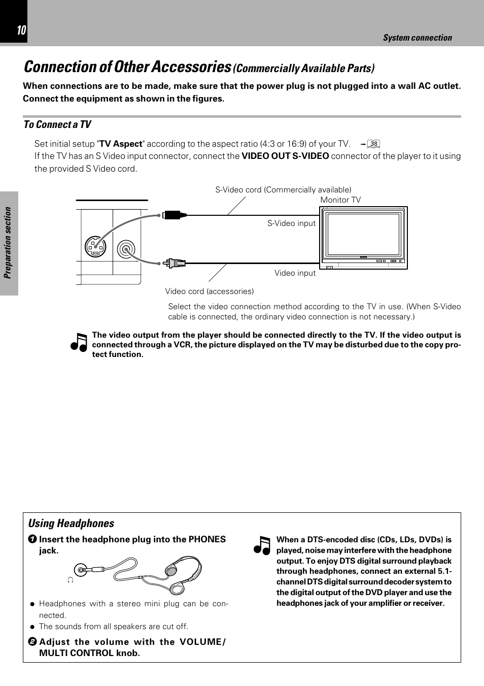 Connection of other accessories, Commercially available parts), Using headphones | Kenwood HM-DV7 User Manual | Page 10 / 72