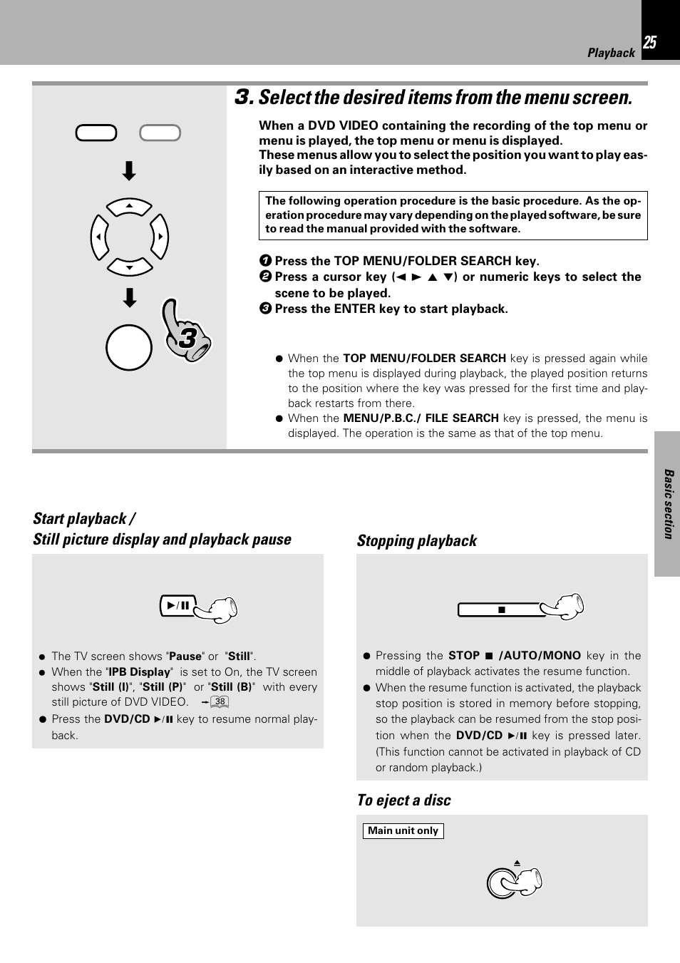 Select the desired items from the menu screen | Kenwood HM-DV7 User Manual | Page 25 / 72