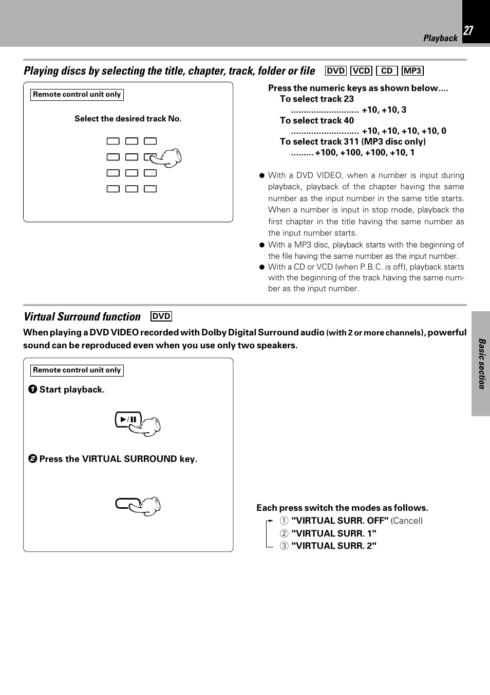 Virtual surround function | Kenwood HM-DV7 User Manual | Page 27 / 72