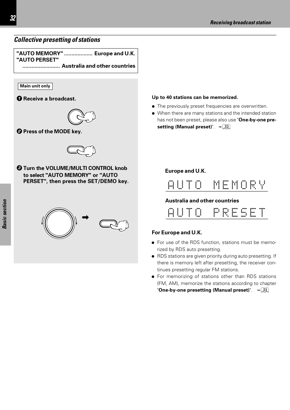 Collective presetting of stations | Kenwood HM-DV7 User Manual | Page 32 / 72