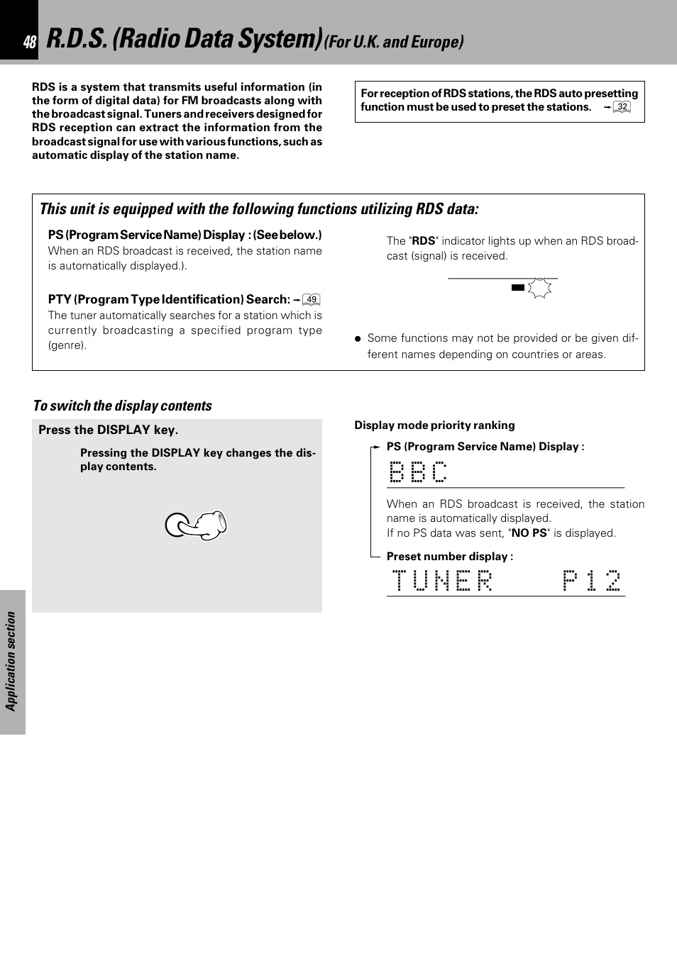 R.d.s. (radio data system) (for u.k. and europe), R.d.s. (radio data system), For u.k. and europe) | Kenwood HM-DV7 User Manual | Page 48 / 72