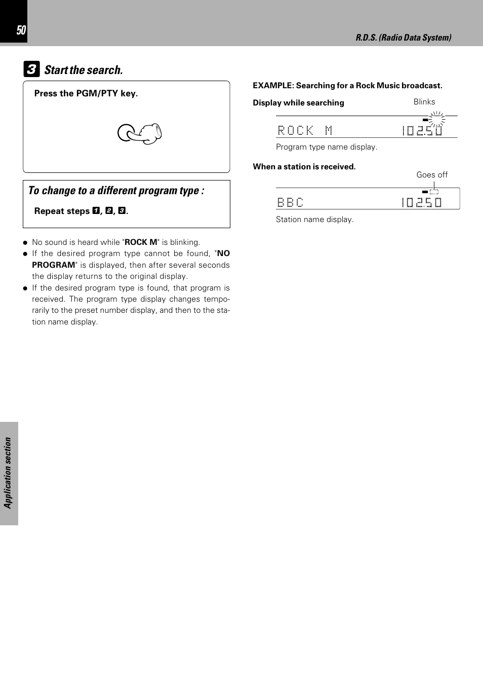 Start the search, B c b, Repeat steps 1 , 2 , 3 | Press the pgm/pty key | Kenwood HM-DV7 User Manual | Page 50 / 72