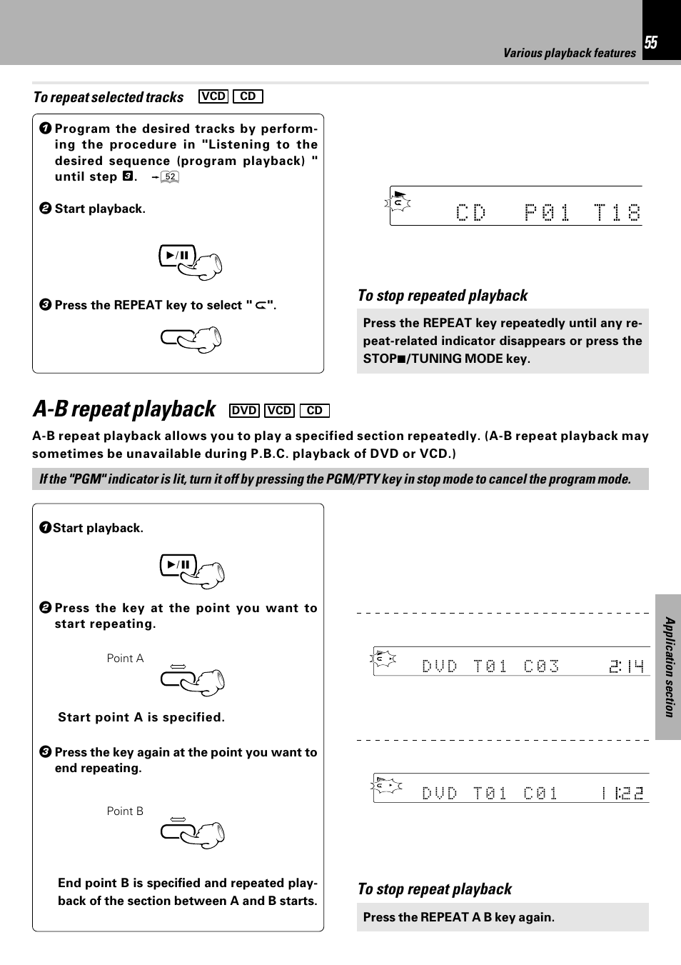 A-b repeat playback, Dc p 0 1 t 1 8 | Kenwood HM-DV7 User Manual | Page 55 / 72