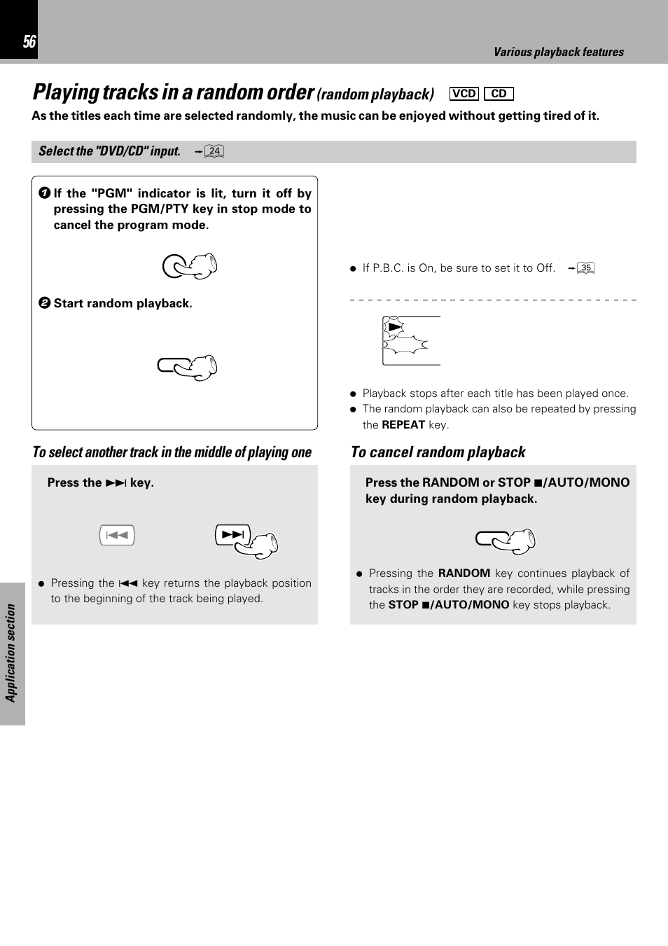 Playing tracks in a random order (random playback), Playing tracks in a random order, Random playback) | Kenwood HM-DV7 User Manual | Page 56 / 72