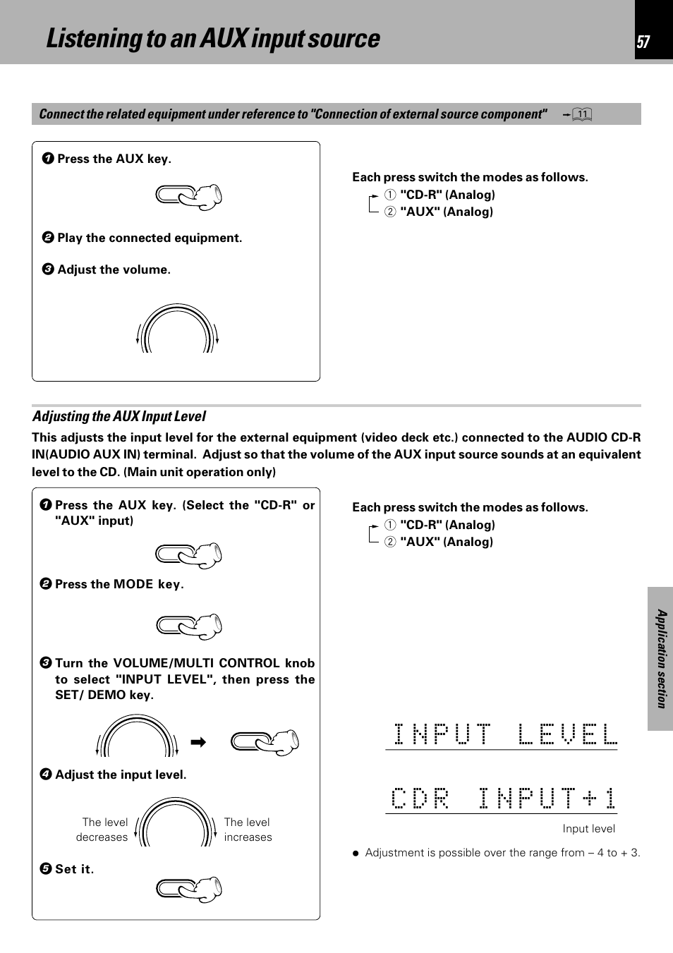 Listening to an aux input source | Kenwood HM-DV7 User Manual | Page 57 / 72