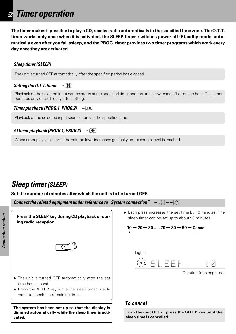 Timer operation, Sleep timer (sleep), Sleep timer | Sleep) | Kenwood HM-DV7 User Manual | Page 58 / 72