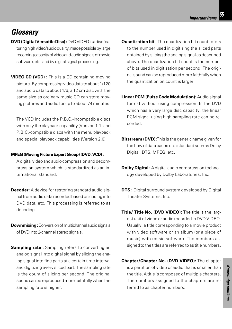 Glossary | Kenwood HM-DV7 User Manual | Page 65 / 72