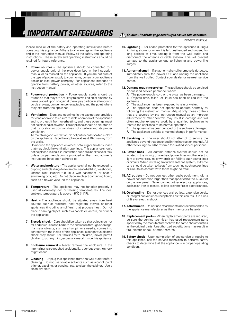 Important safeguards | Kenwood DVF-3070 User Manual | Page 4 / 48