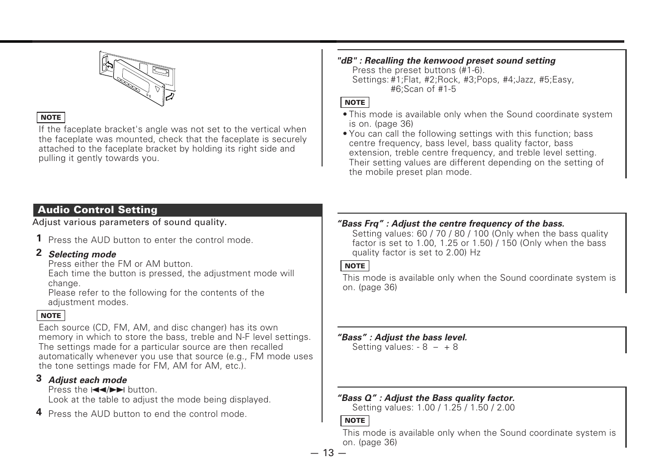 Audio control setting | Kenwood CD-RECEIVER KDC-PS9080R User Manual | Page 13 / 52