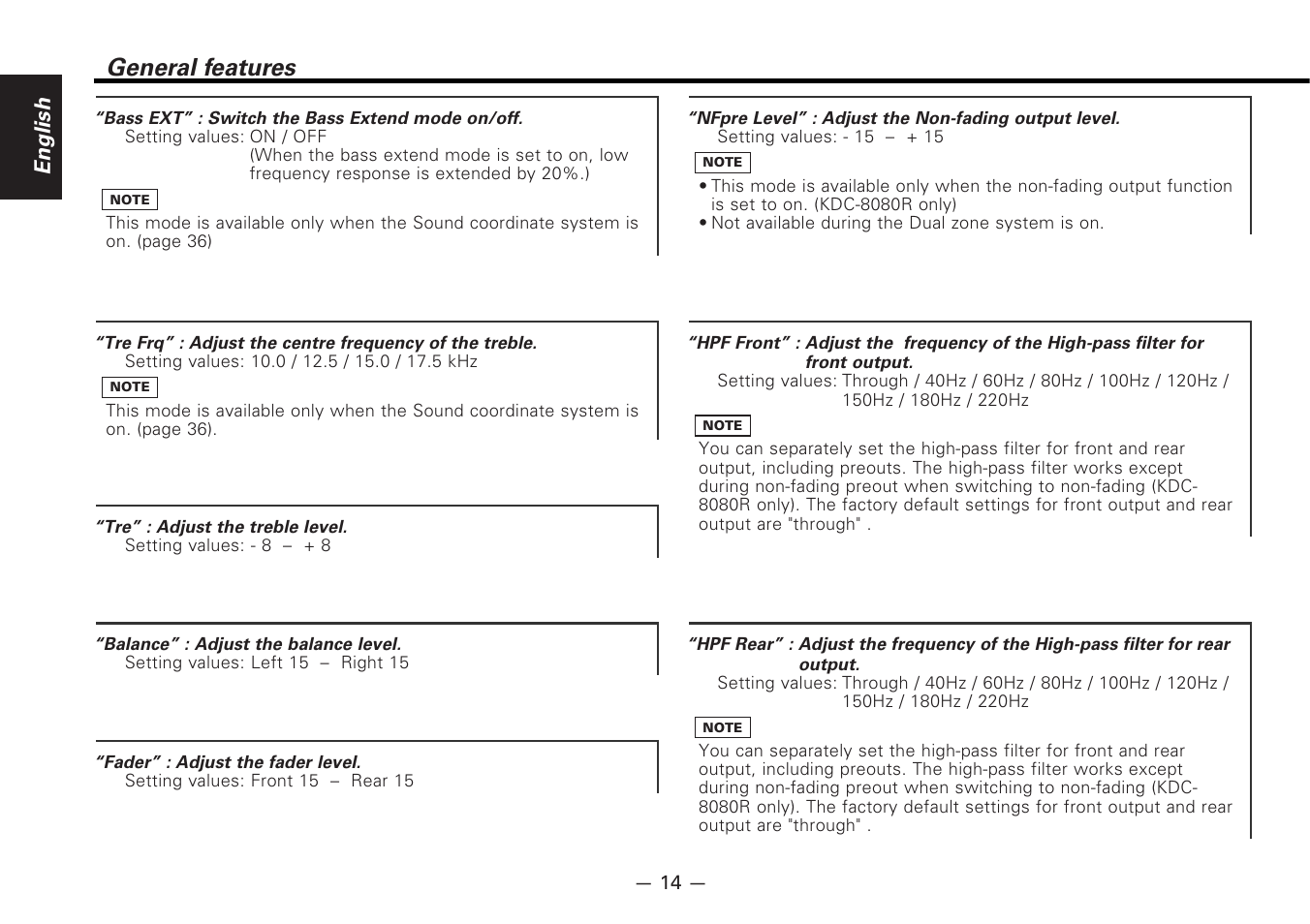 General features, English | Kenwood CD-RECEIVER KDC-PS9080R User Manual | Page 14 / 52