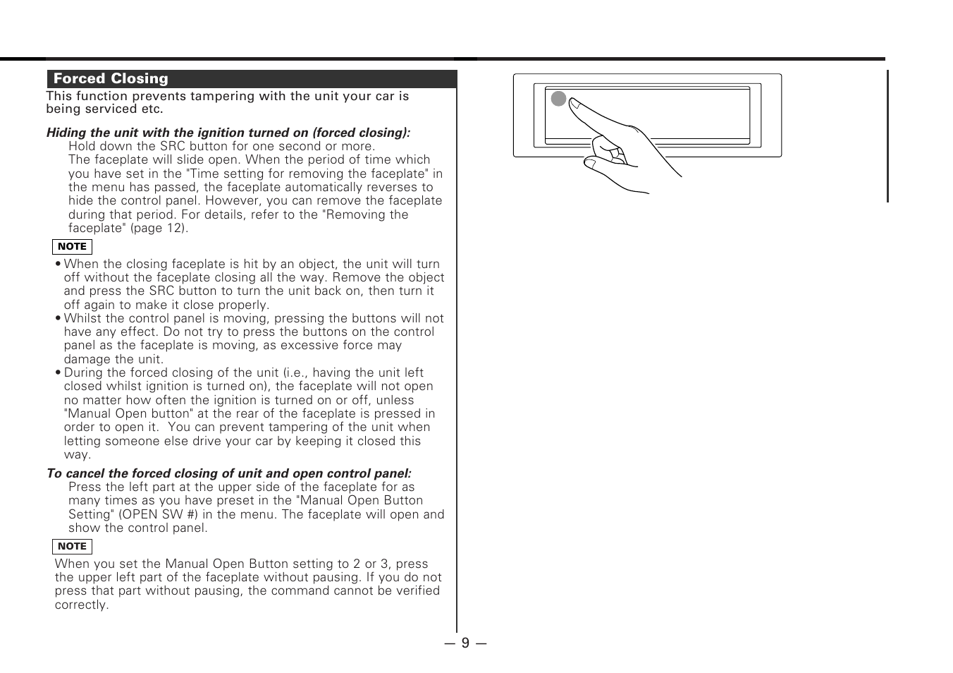 Forced closing | Kenwood CD-RECEIVER KDC-PS9080R User Manual | Page 9 / 52