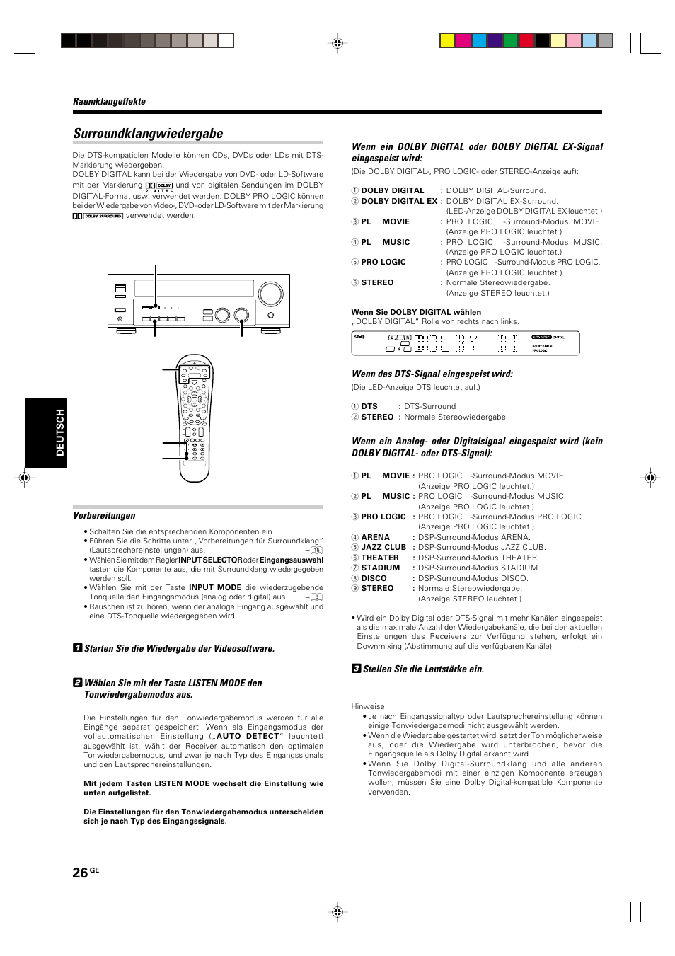 Surroundklangwiedergabe | Kenwood KRF-V6070D User Manual | Page 106 / 200