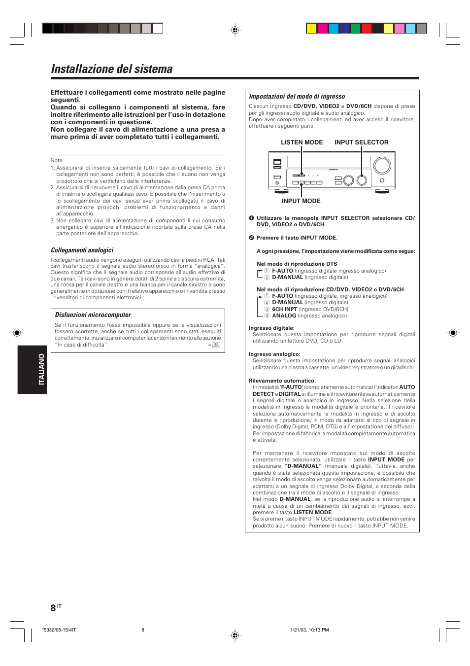 Installazione del sistema | Kenwood KRF-V6070D User Manual | Page 128 / 200