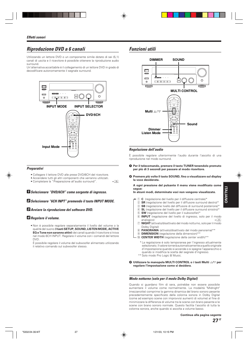 Riproduzione dvd a 6 canali, Funzioni utili | Kenwood KRF-V6070D User Manual | Page 147 / 200