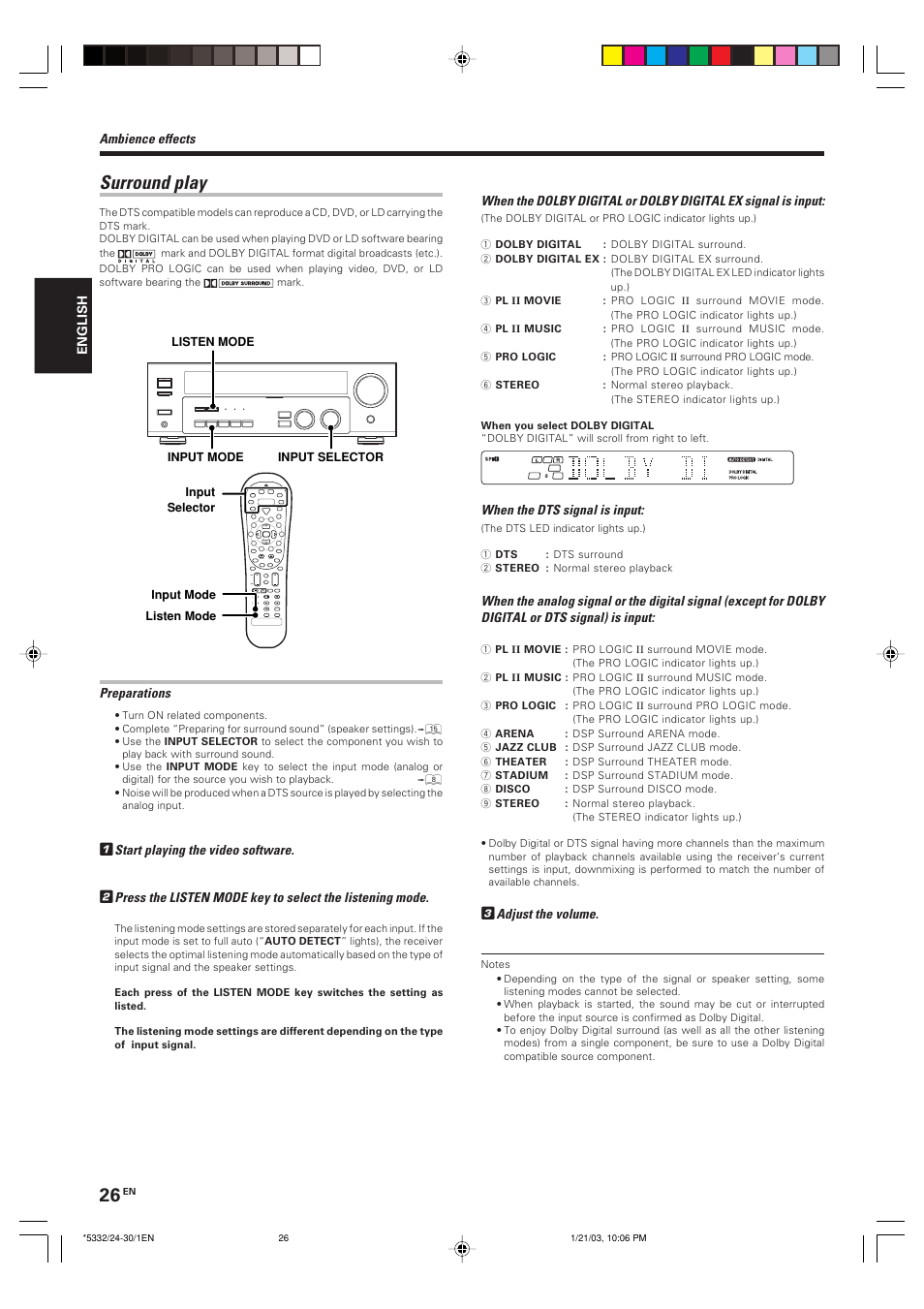 Surround play | Kenwood KRF-V6070D User Manual | Page 26 / 200