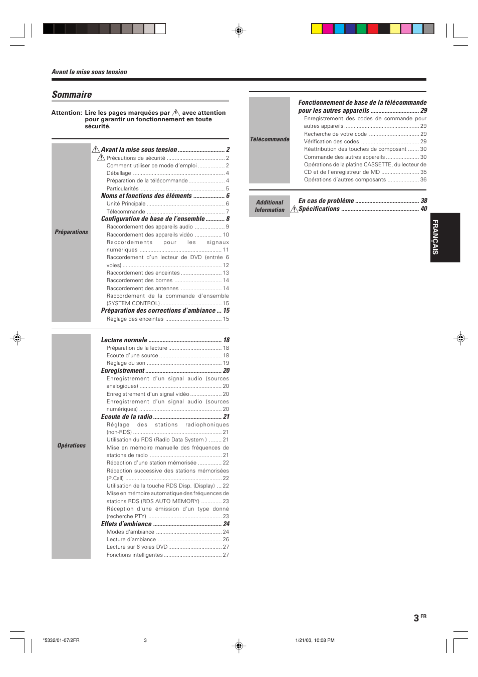 Sommaire | Kenwood KRF-V6070D User Manual | Page 43 / 200