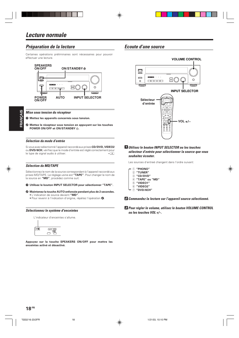 Operations, Lecture normale, Preparation de la lecture | Ecoute d’une source, Préparation de la lecture | Kenwood KRF-V6070D User Manual | Page 58 / 200