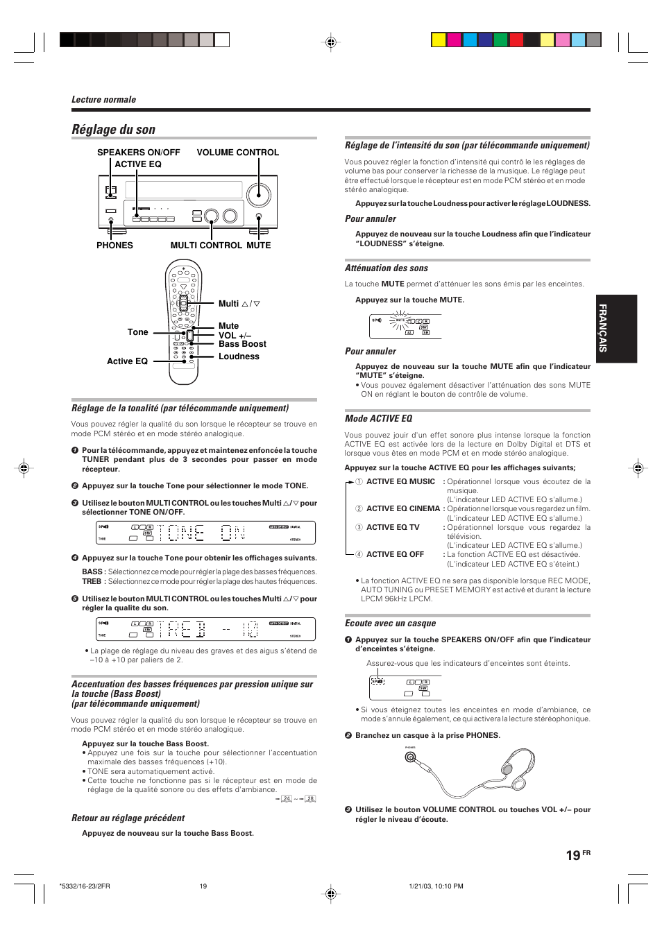 Reglage du son, Réglage du son | Kenwood KRF-V6070D User Manual | Page 59 / 200