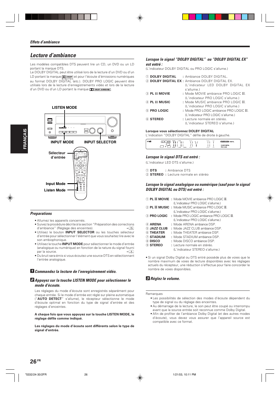 Lecture d’ambiance | Kenwood KRF-V6070D User Manual | Page 66 / 200