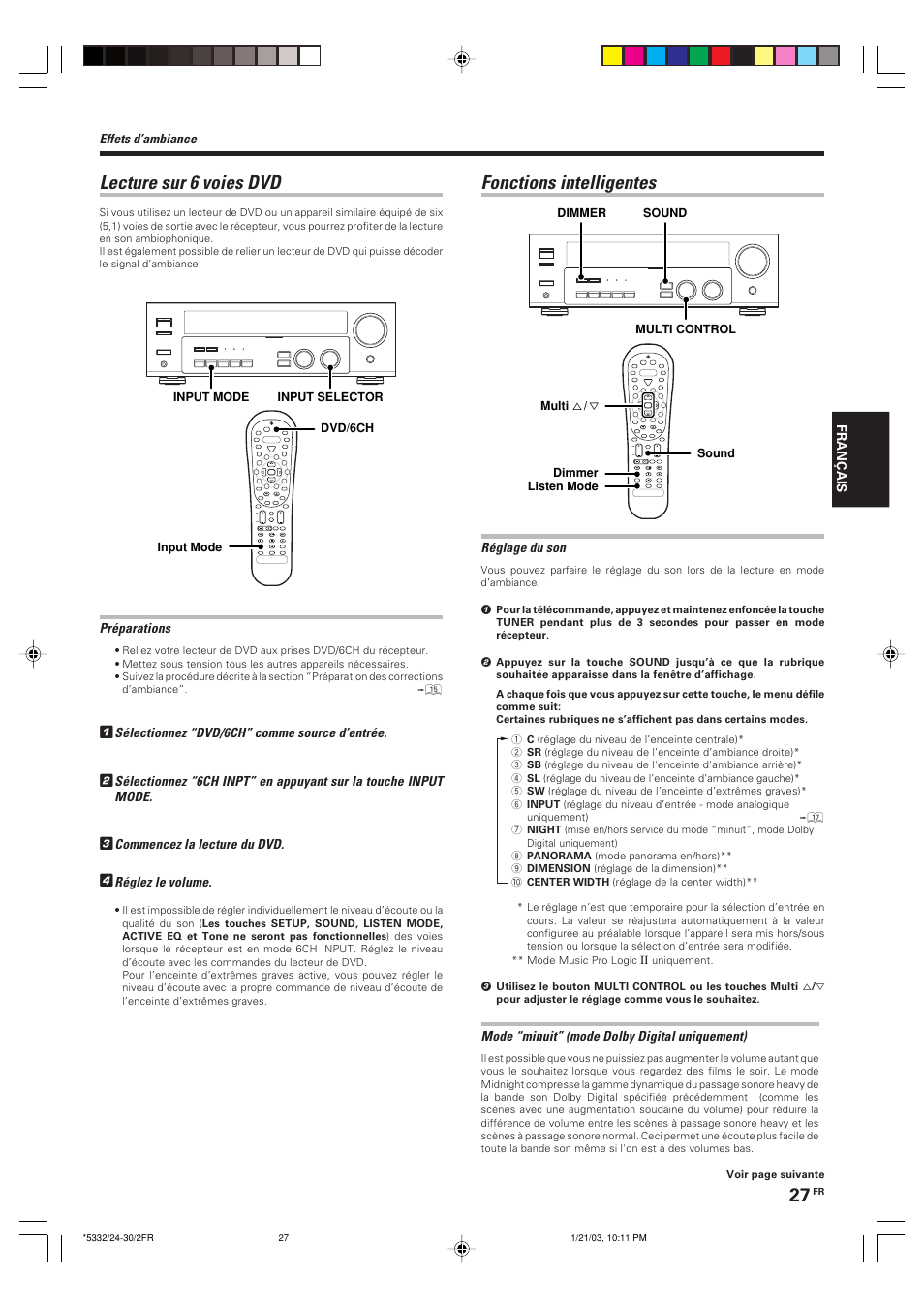 Lecture sur 6 voies dvd, Fonctions intelligentes | Kenwood KRF-V6070D User Manual | Page 67 / 200