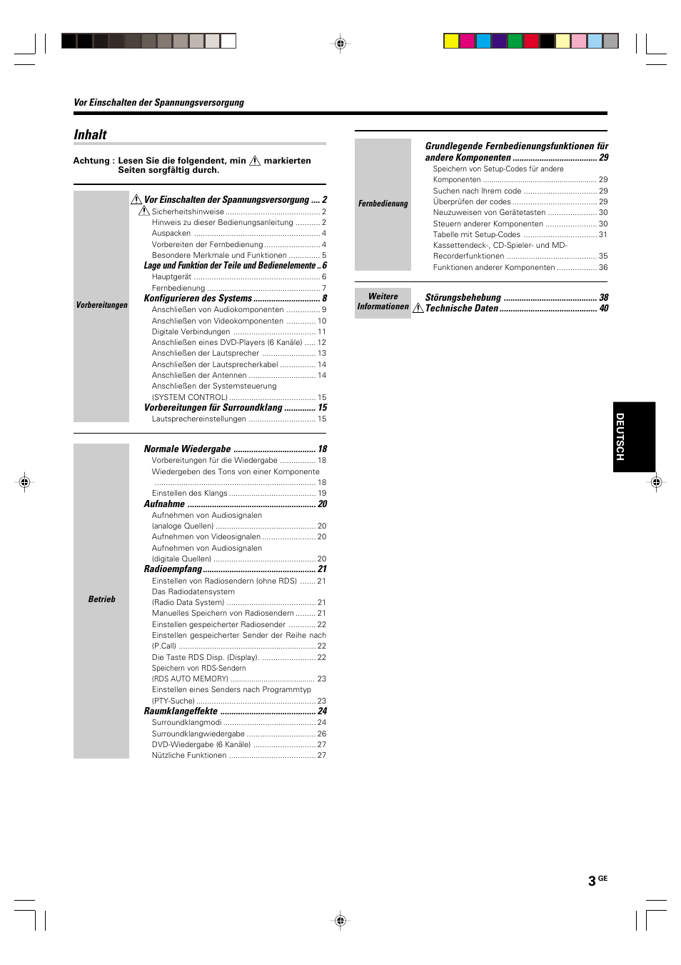 Inhalt | Kenwood KRF-V6070D User Manual | Page 83 / 200