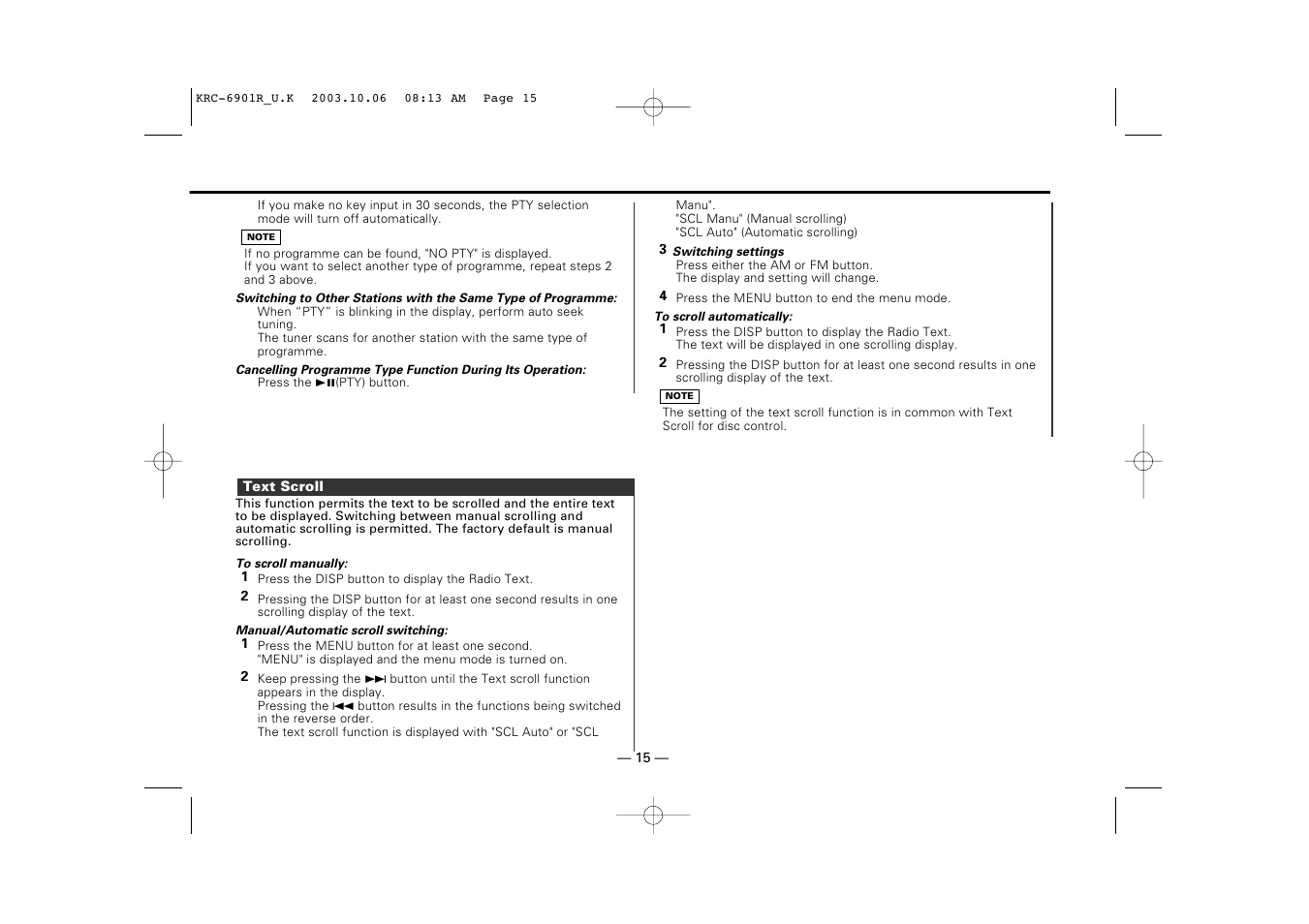 Text scroll | Kenwood KRC-6901R User Manual | Page 15 / 38