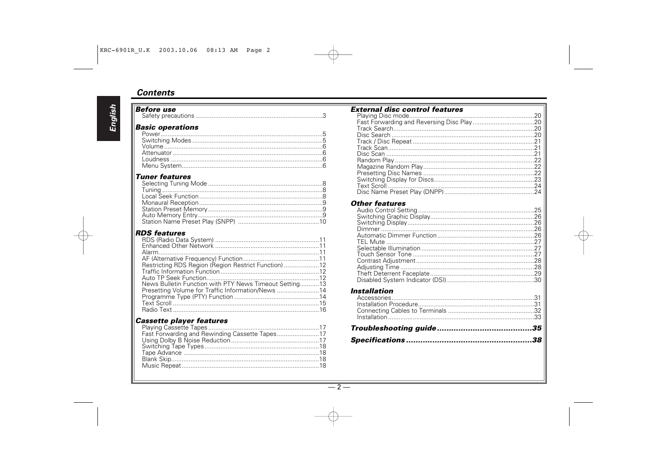 Kenwood KRC-6901R User Manual | Page 2 / 38