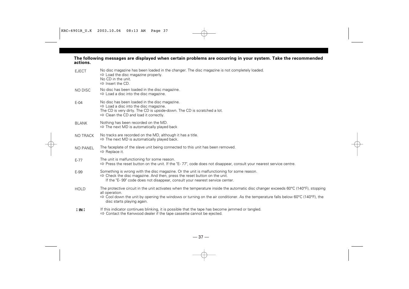 Kenwood KRC-6901R User Manual | Page 37 / 38