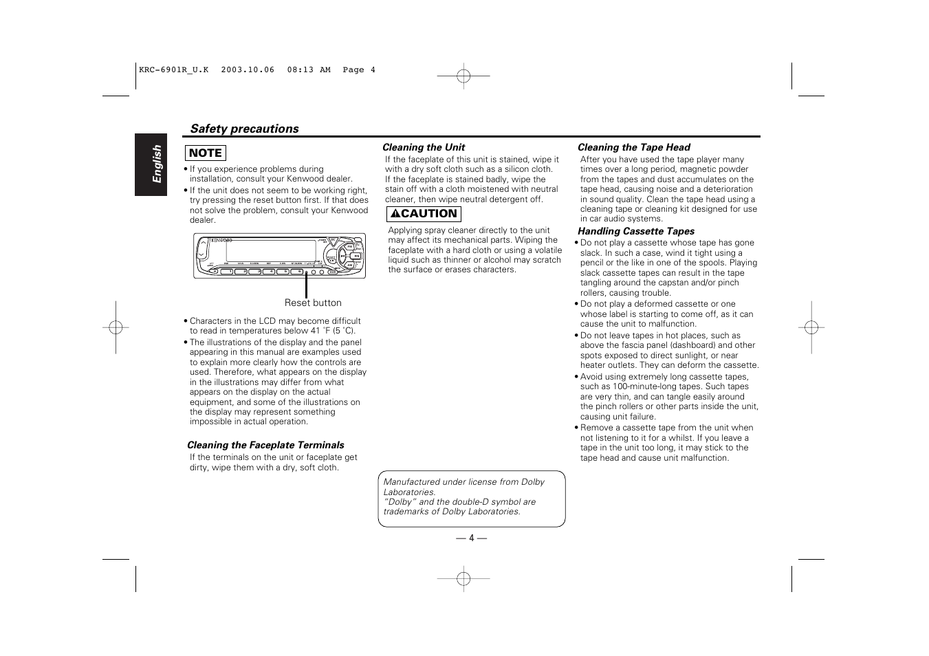 Prog/pty vol adj ti, Clk b nr | Kenwood KRC-6901R User Manual | Page 4 / 38