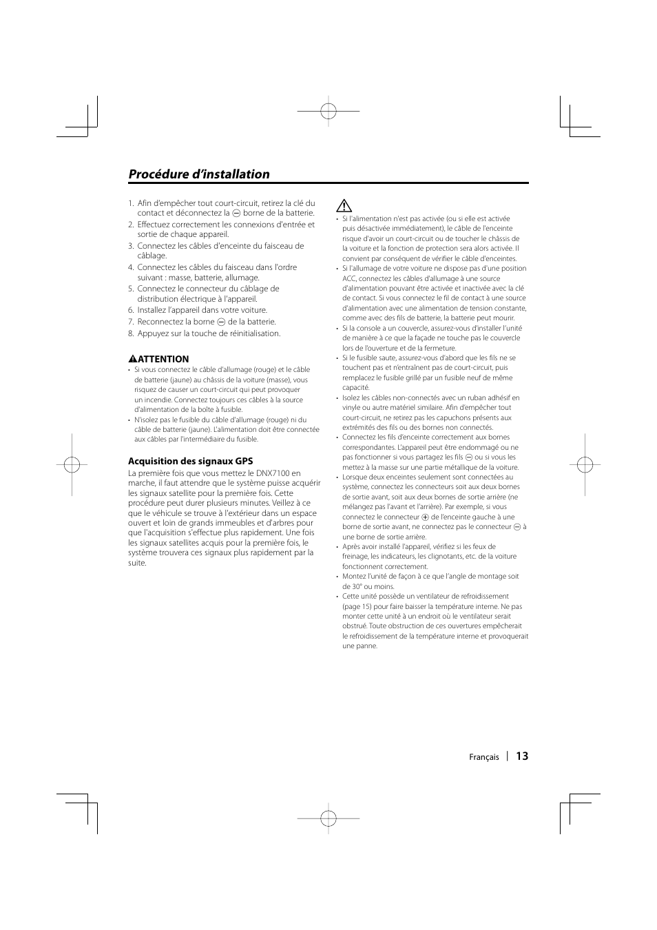 Procédure d’installation | Kenwood DNX7100 User Manual | Page 13 / 32