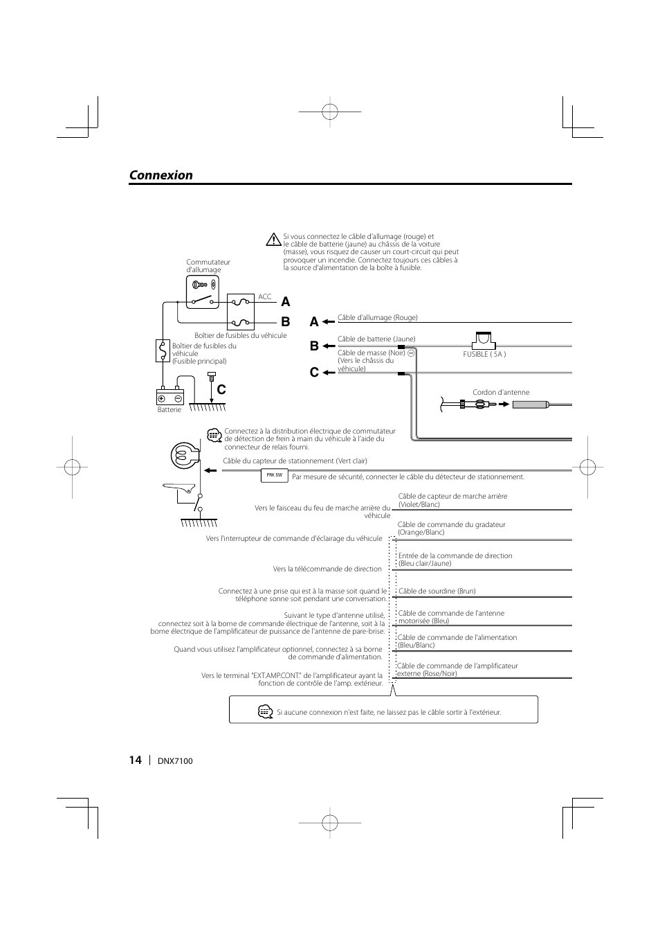 Connexion b c, Bc a a | Kenwood DNX7100 User Manual | Page 14 / 32