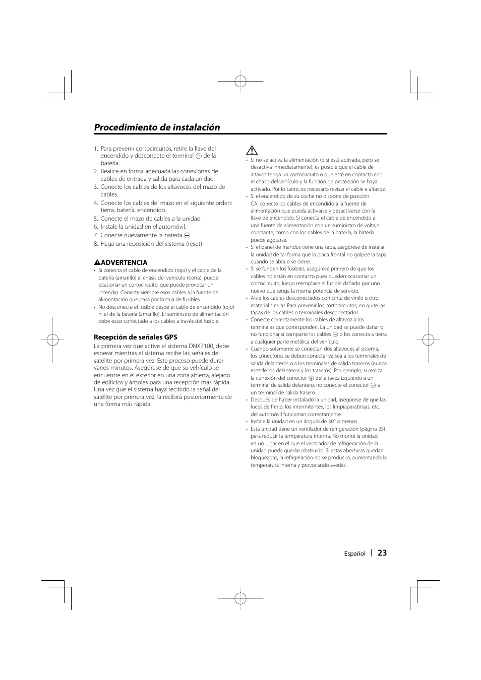 Procedimiento de instalación | Kenwood DNX7100 User Manual | Page 23 / 32