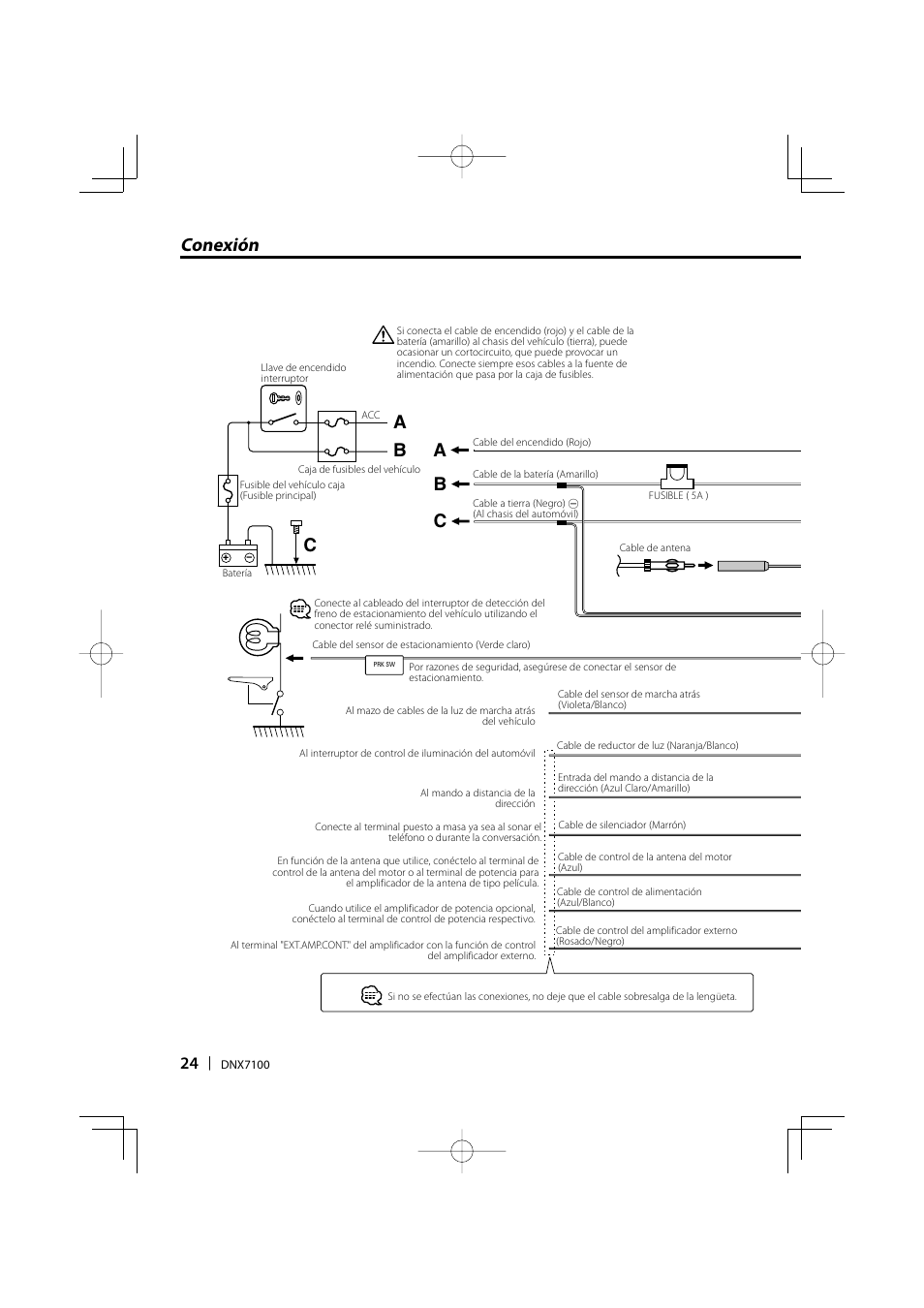 Conexión b c, Bc a a | Kenwood DNX7100 User Manual | Page 24 / 32