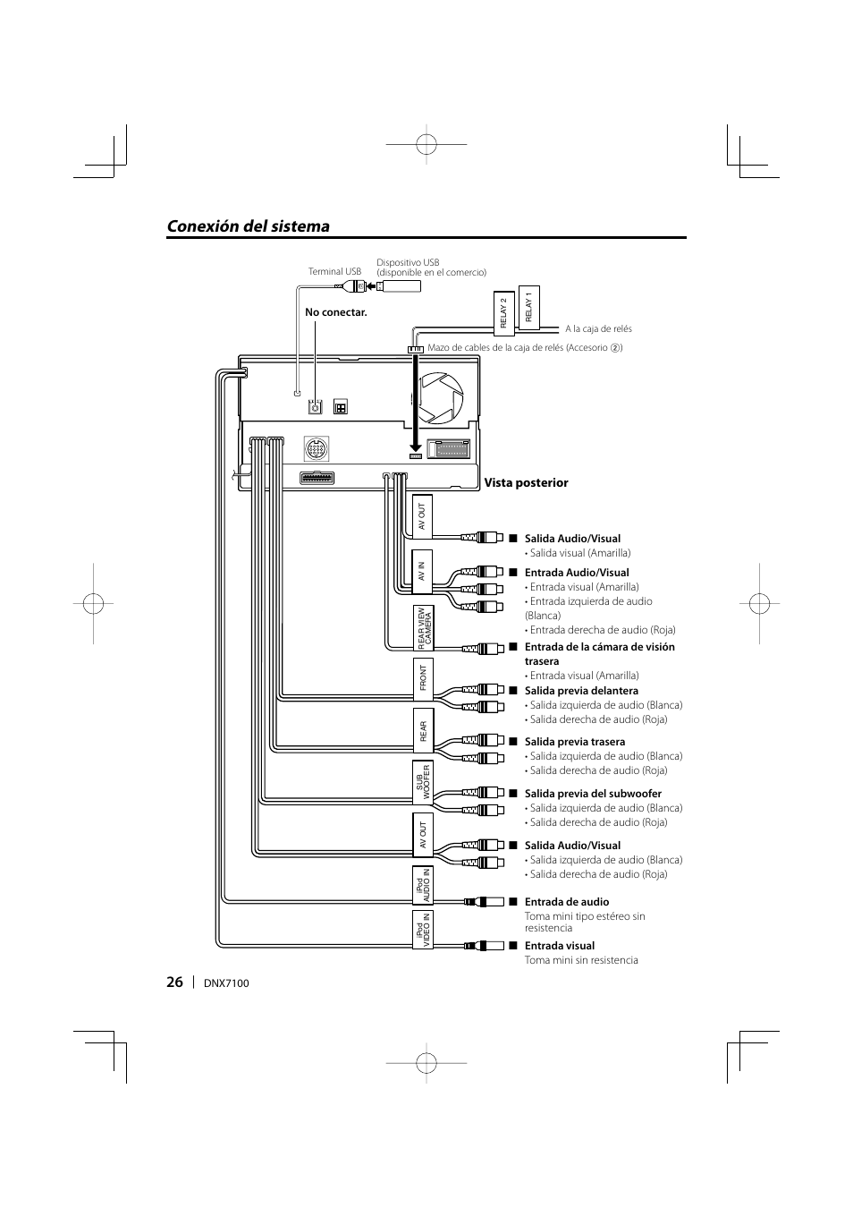 Conexión del sistema, Vista posterior | Kenwood DNX7100 User Manual | Page 26 / 32