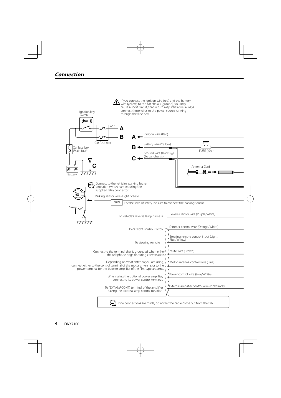 Connection b c, Bc a a | Kenwood DNX7100 User Manual | Page 4 / 32