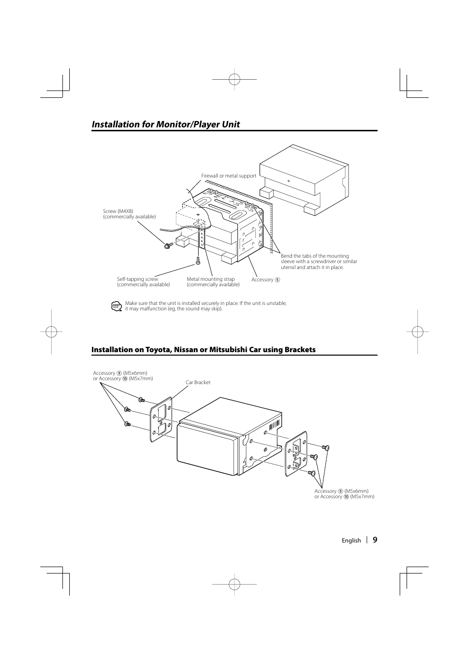 Installation for monitor/player unit | Kenwood DNX7100 User Manual | Page 9 / 32