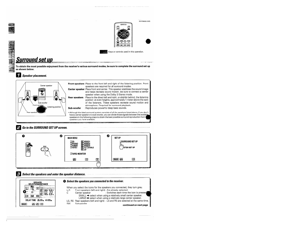 Surround set up | Kenwood KR-V990D User Manual | Page 20 / 44