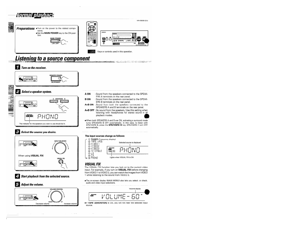 Listening to a source component, Visum fix | Kenwood KR-V990D User Manual | Page 22 / 44