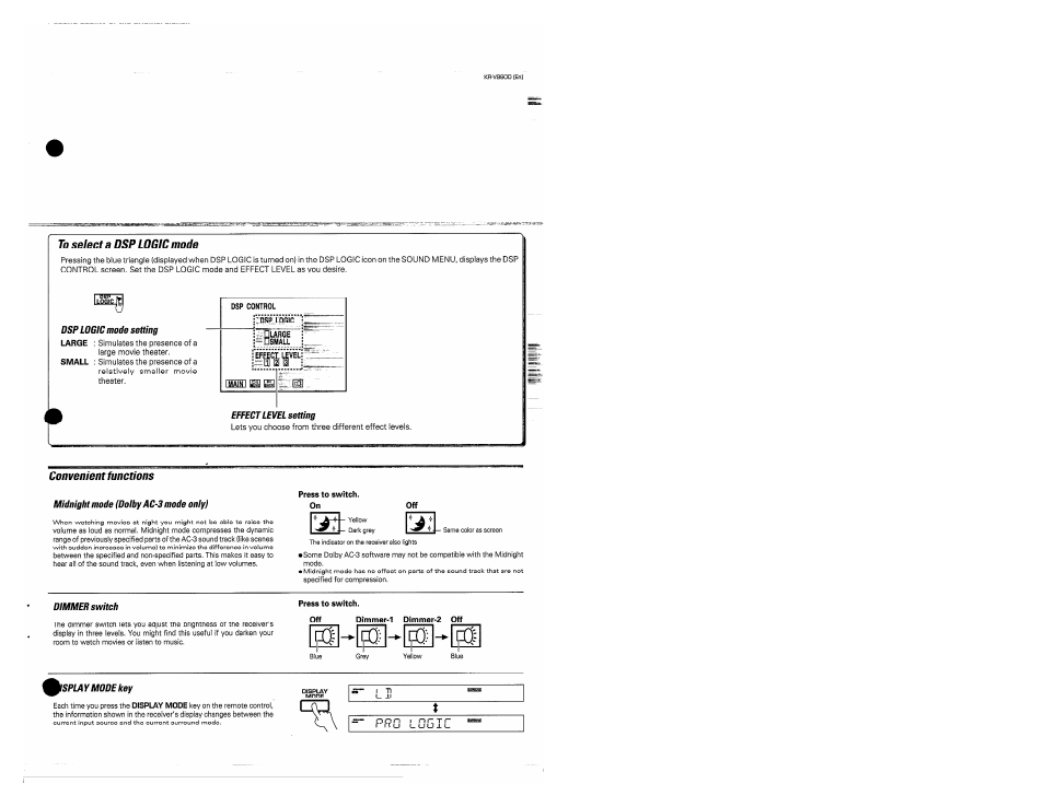 To select a dsp logic mode, Convenient functions, P r o | Kenwood KR-V990D User Manual | Page 33 / 44