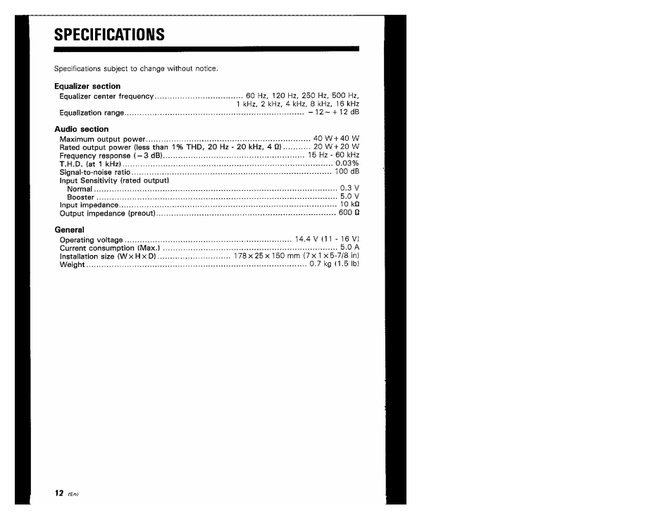 Specifications | Kenwood KGC-4032 User Manual | Page 12 / 12