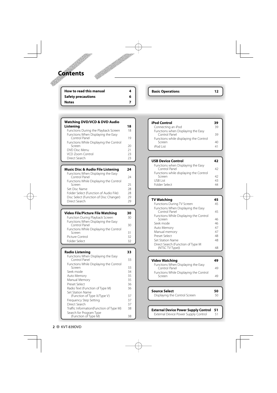 Kenwood KVT-839DVD User Manual | Page 2 / 96